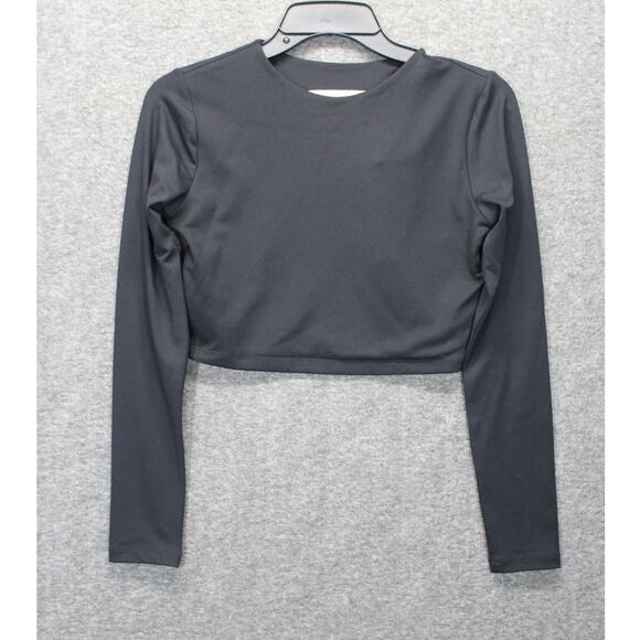 Susana Monaco Long Sleeve Crewneck Crop Top - Black NWT Size Small - Picture 1 of 7